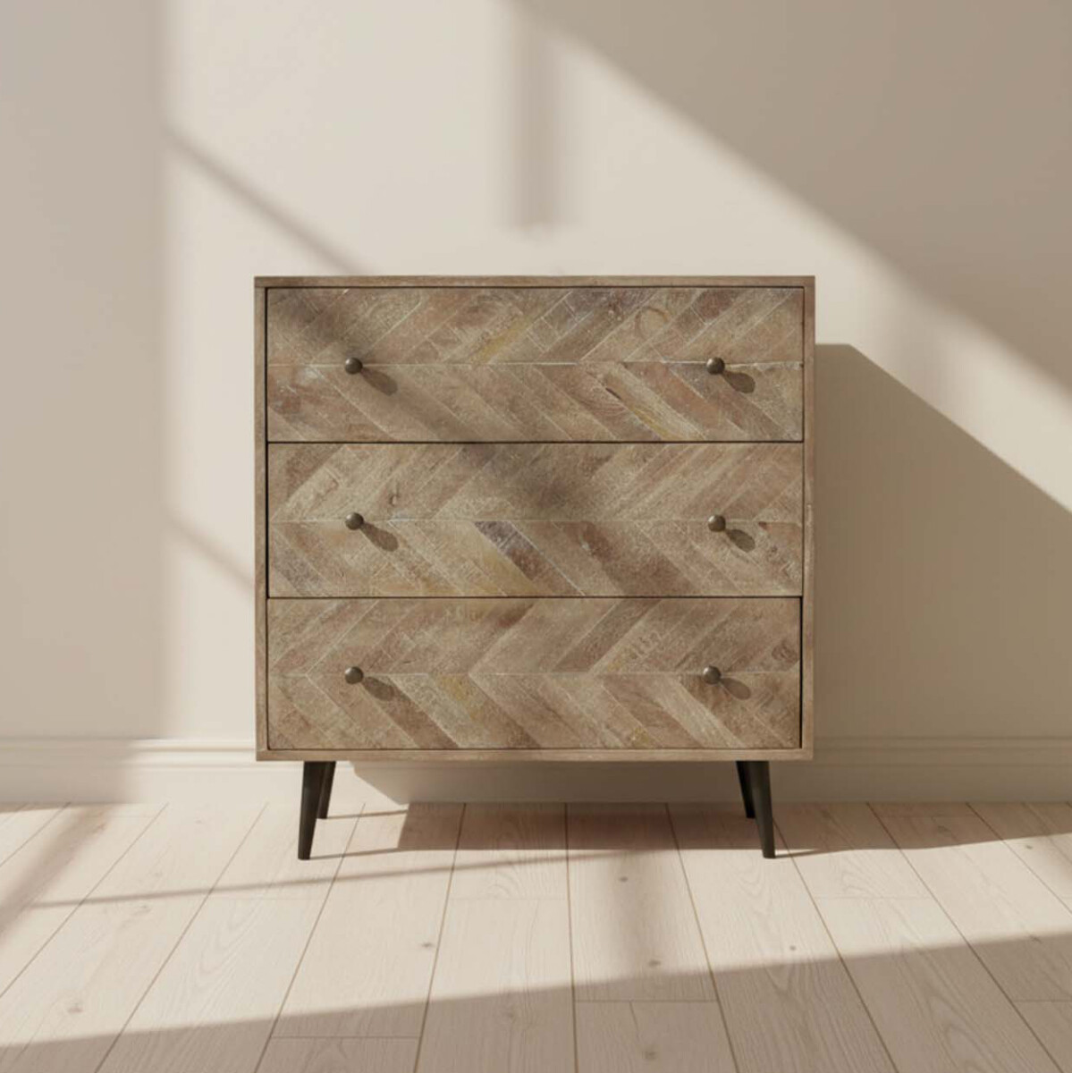 COMODA - 3 CAJONES MADERA NATURAL-BEIGE ARETINA 