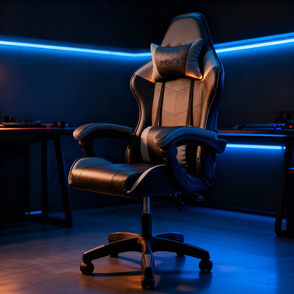 Silla Gamer Ergonomica Escritorio Reclinable Soporta 200kg Imback Negro con Gris 