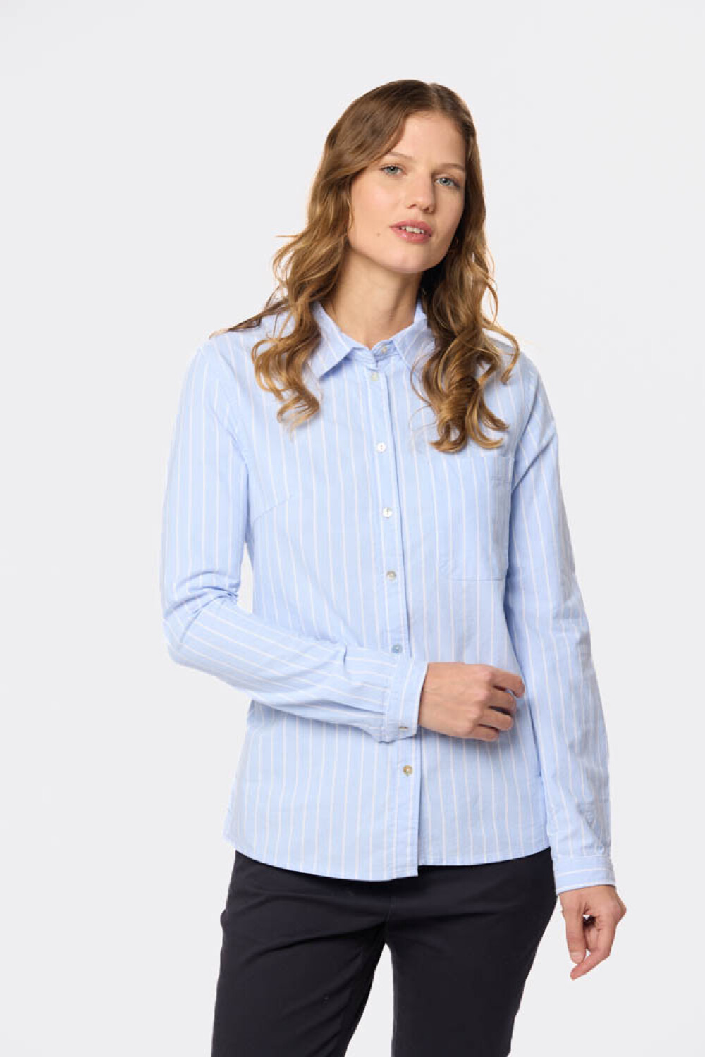 CAMISA OXFORD A RAYAS Celeste