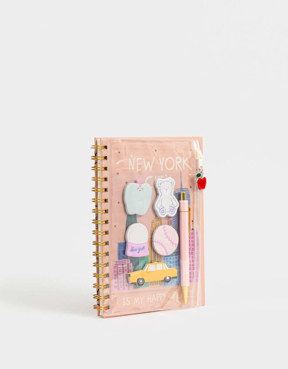 Set De Librería Con Cuaderno Y Estuche De Pvc Anillado Con Notas Autoadhesivas 