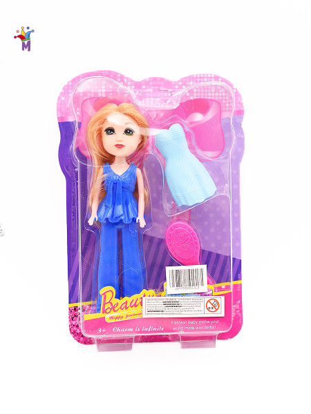 MUÑECA PEINE Y VESTIDO 16cm AZUL (V)