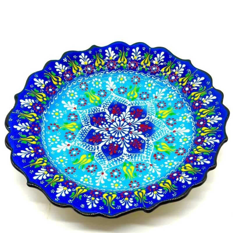 Plato de cerámica pintado 32 cm Turquesa