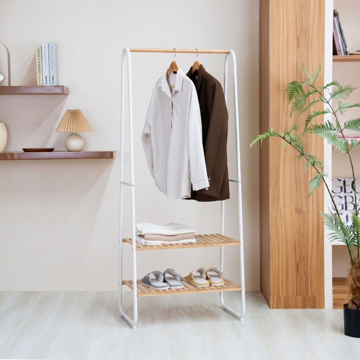 Perchero 2 niveles con estantes - House - Blanco 