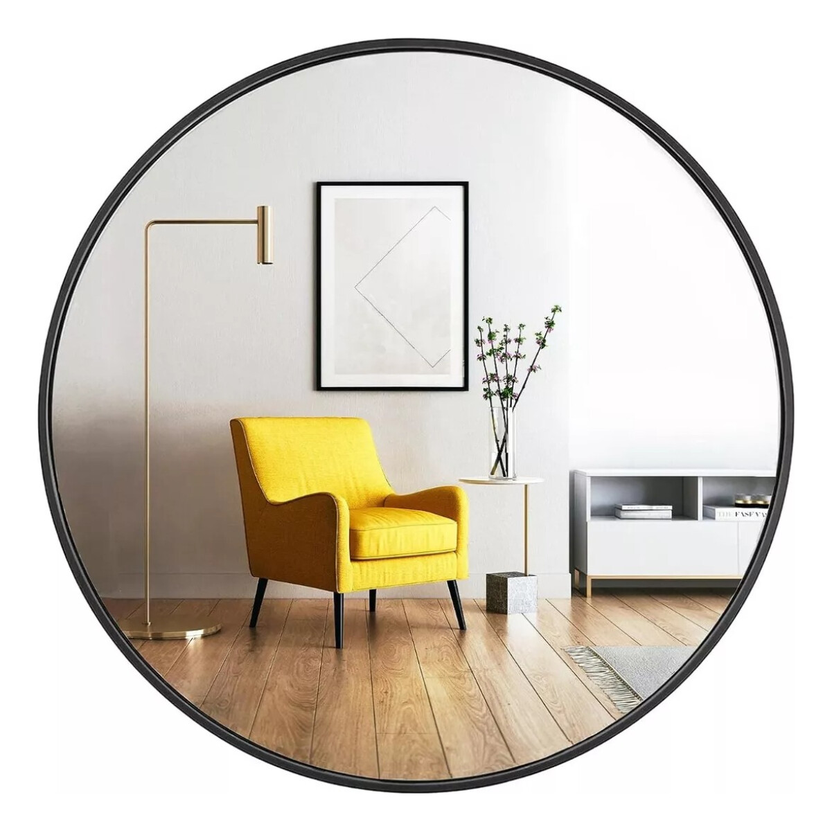 Espejo Redondo Circular 80 Cm Marco Hierro Negro - Negro 