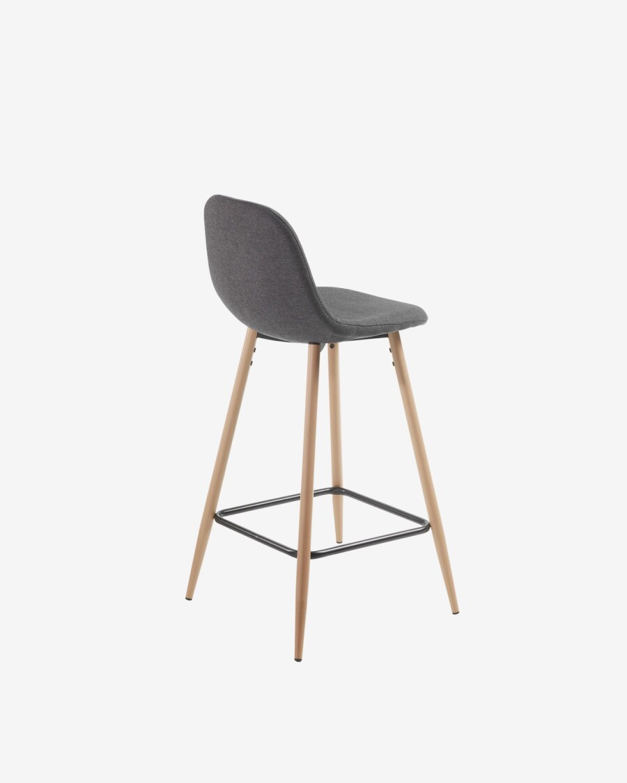 Taburete Nolite gris oscuro y acero con efecto madera altura 65 cm