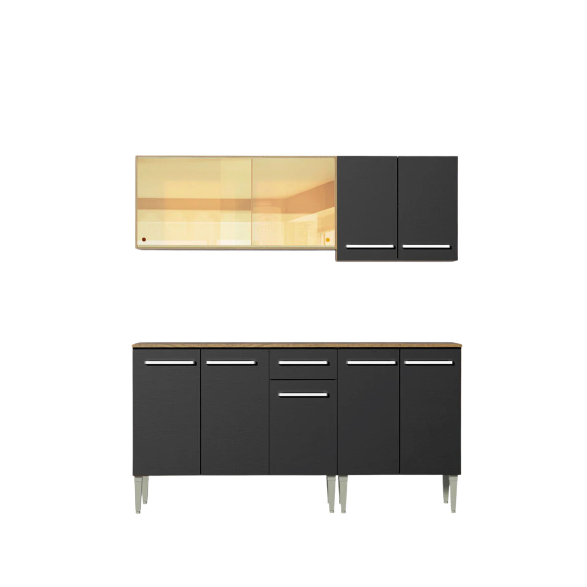 Mueble de cocina completo 169cm rústico - Negro 