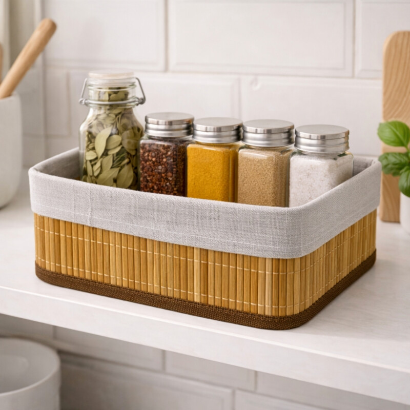 Cesto organizador en bambú forrado G NATURAL