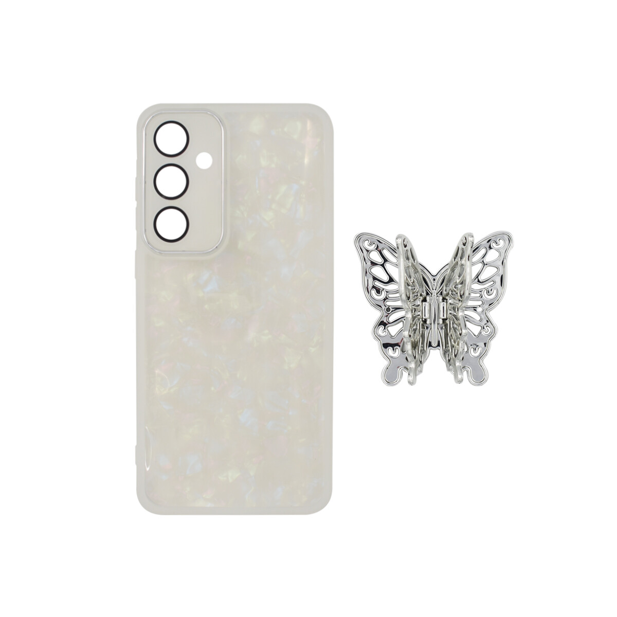 Protector para Samsung Galaxy A55 diseño plumas con mariposa 