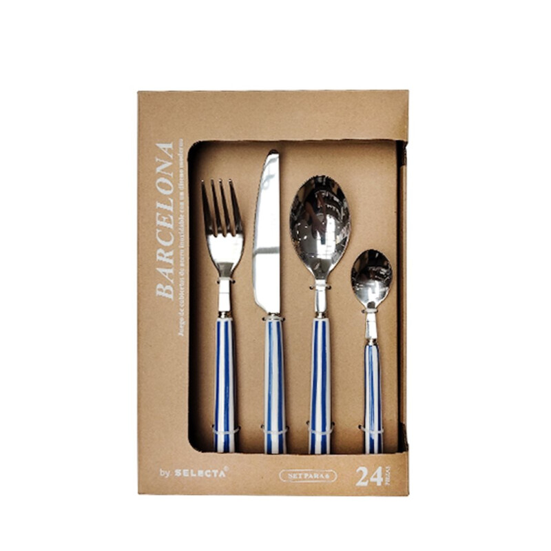 Set de Cubiertos Acero Inoxidable 24 Piezas Mango Rayas Azul