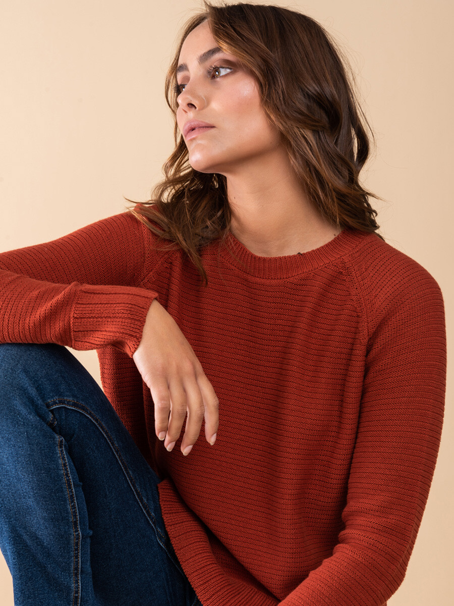 Sweater punto cuello redondo - Terracota 