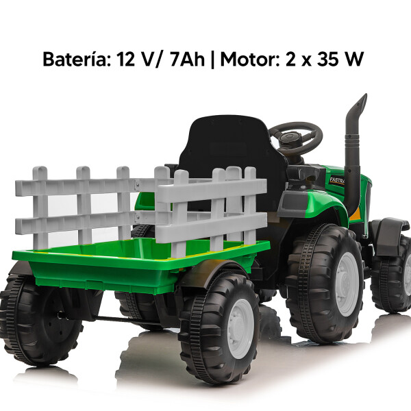 Tractor Eléctrico A Batería Infantil Con Remolque TRACTOR ELECTRICO FL3388B VERDE AMARILLO