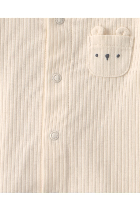 Set tres piezas de algodón, pantalón, body y saco, crema, diseño oso Set tres piezas de algodón, pantalón, body y saco, crema, diseño oso