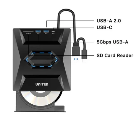 Grabadora de Cd/dvd Externa Unitek con Hub USB 5 en 1 001