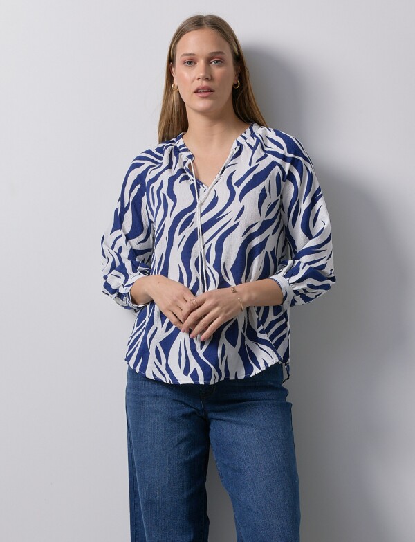 Blusa Cordel Printed BLANCO/AZUL