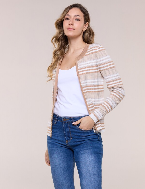 De Punto Acanalado Rayado BEIGE/MULTI