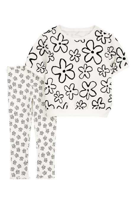 Set dos piezas de algodón, pantalón y blusa, diseño floral Sin color