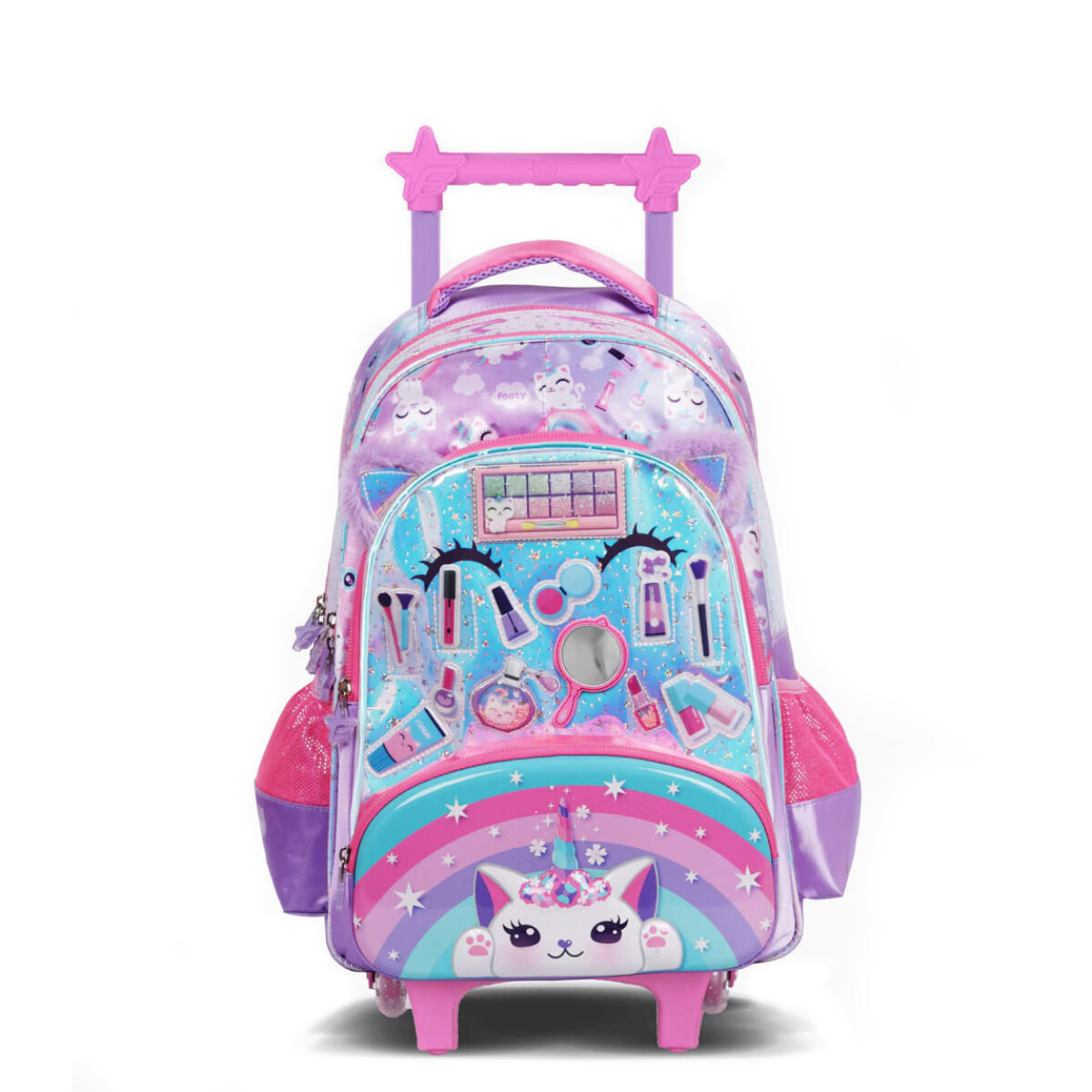 Mochila Footy MakeUp 18" CARRO con Luz Led - Lila - Violeta - Plateado 