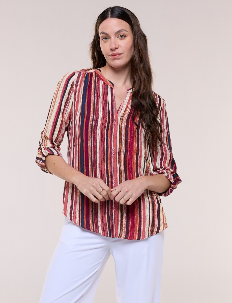 Blusa Gasa Print - Multi/rojo 