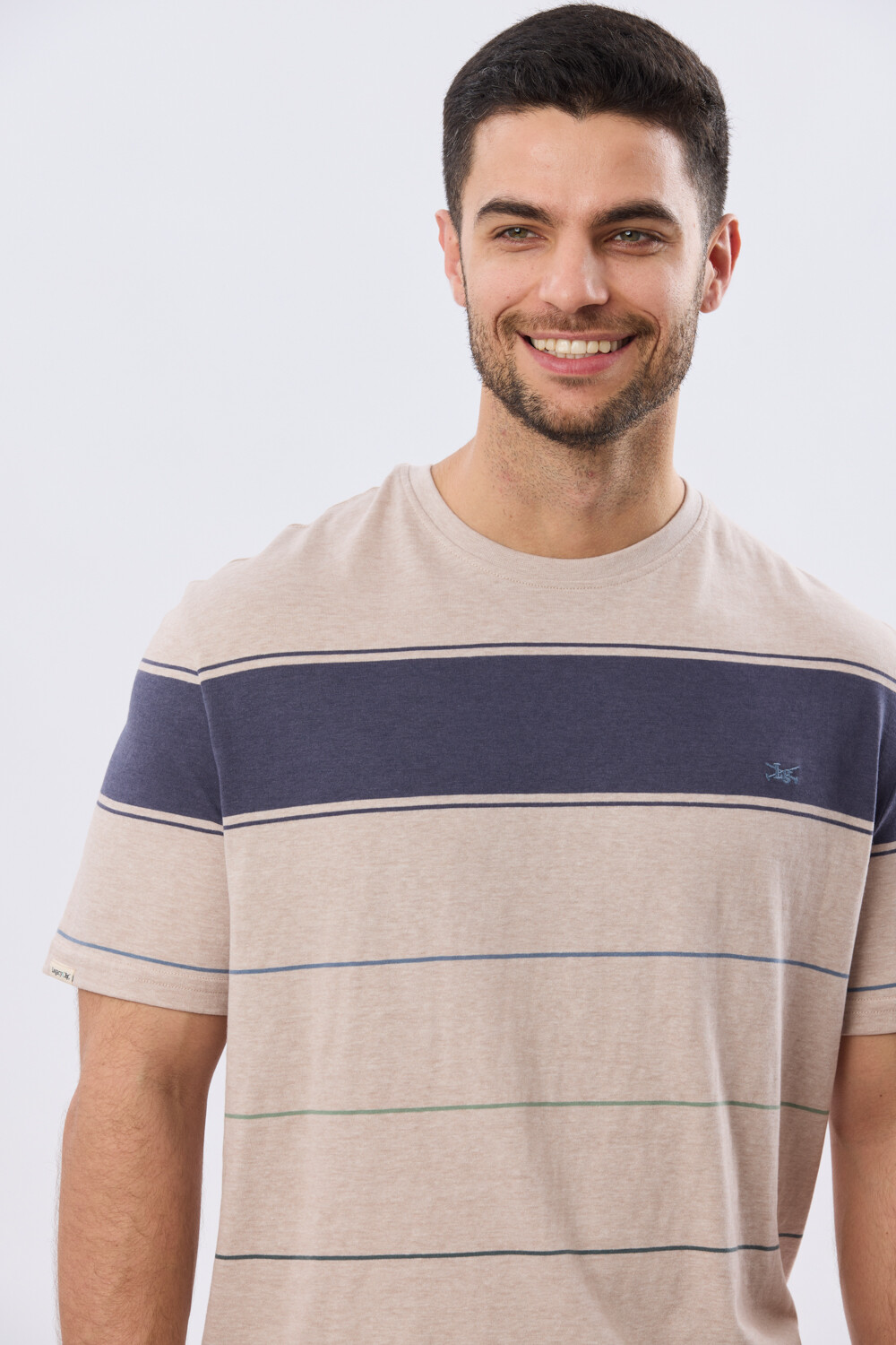 REMERA RAYADA DE ALGODÓN Beige