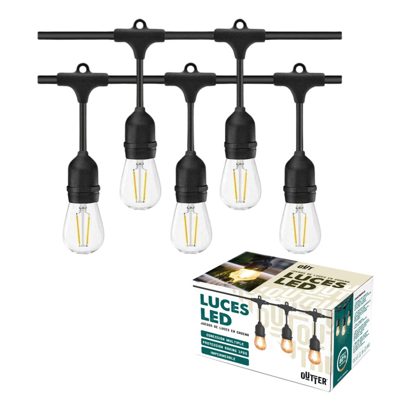 Guirnalda Guia De Luces Patio Jardín Luz Calidad Led Negro