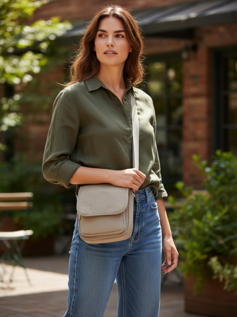 Morral Cruzado (Bandolera) en Tafeta Amasada - Beige 