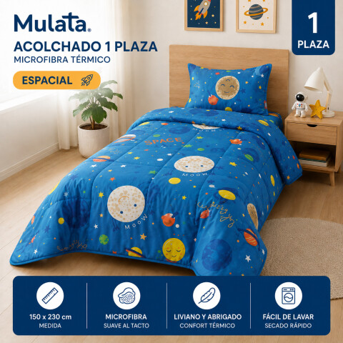 Acolchado 1 Plaza Doble Faz Microfibra Térmico 150 x 230cm - Espacial Acolchado 1 Plaza Doble Faz Microfibra Térmico 150 x 230cm - Espacial