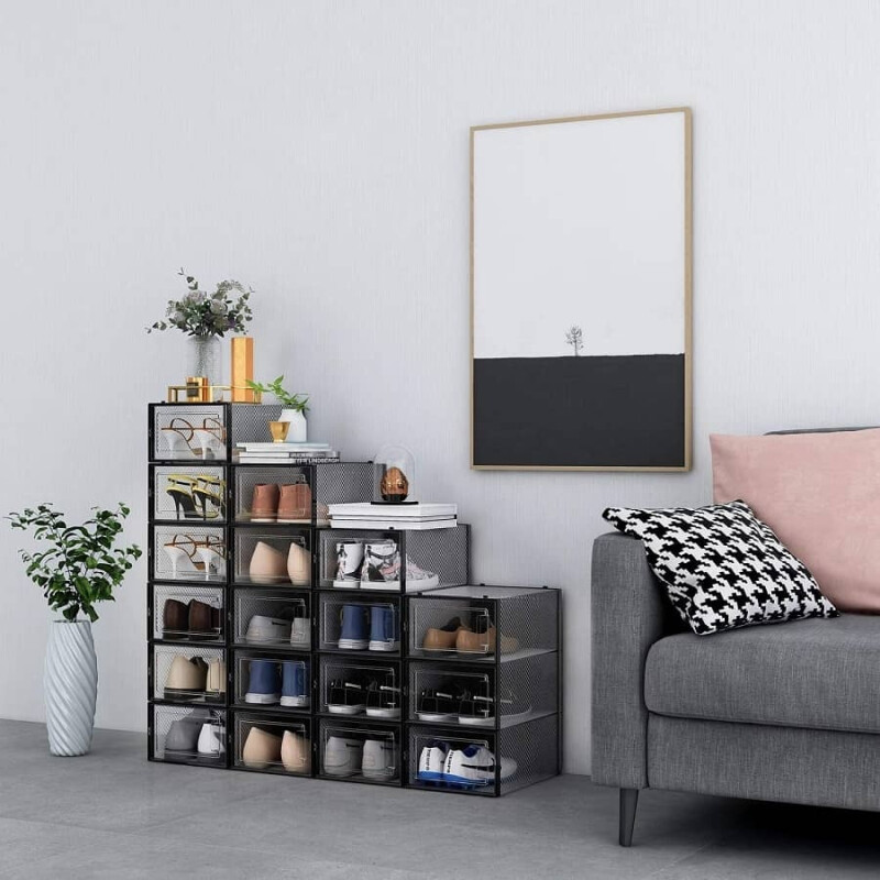 Caja zapatera apilable para ordenar zapatos negro