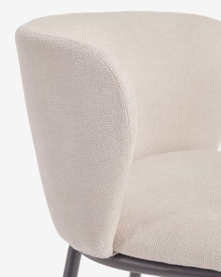 Taburete Ciselia de chenilla beige y acero negro altura 75 cm