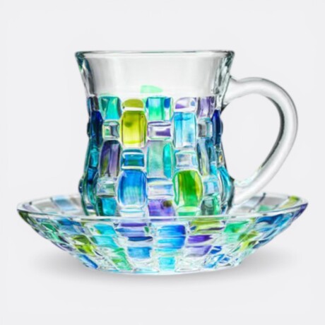 Set Taza Y Plato Tipo Vitral Colorido Modelo 6