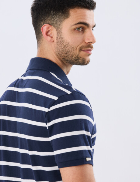 REMERA POLO RAYADA JERSEY Azul Oscuro