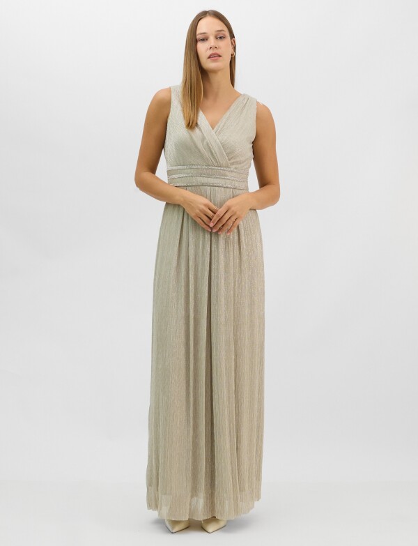 Vestido Gasa Con Lurex Y Cintura De Strass BEIGE