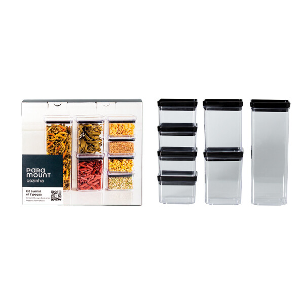 POTES HERMETICOS KIT LUMINI 7 PIEZAS NEGRO TRANSPARENTE