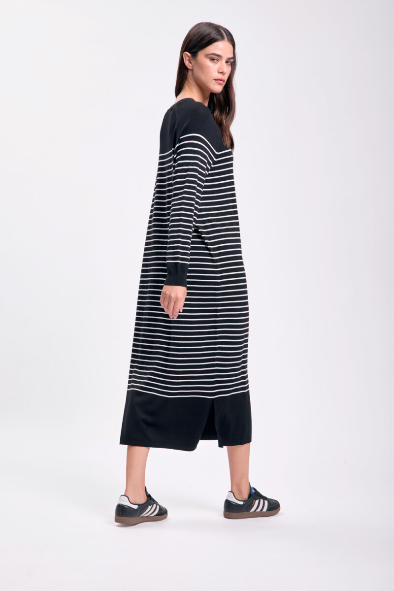 Vestido largo punto Rayas Negro