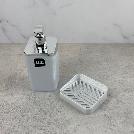 Set Dispensador de jabón 350 ml + Porta jabón BLANCO