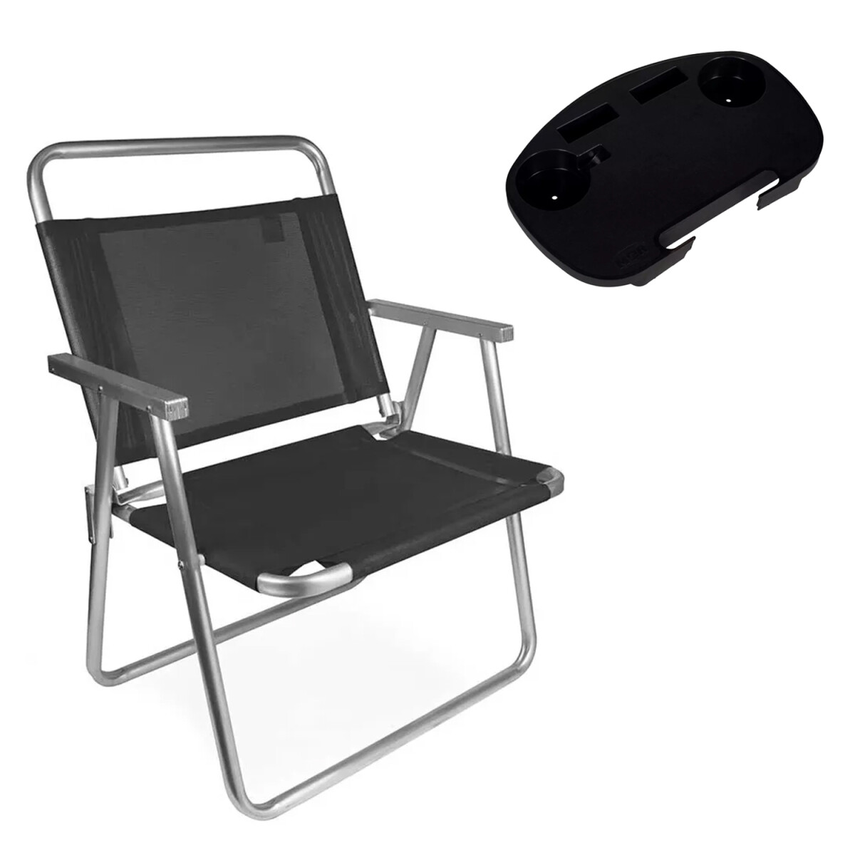 Silla Reposera 140 kg Pleg + Mesa Lateral Port Divisiones - Negro 