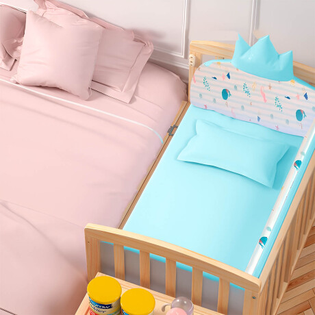 Cuna Bebé Multifunción 5 En 1 Madera Con Rueditas Celeste