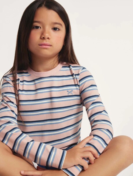 BLUSA MANGA LARGA INFANTIL A RAYAS ROSADO