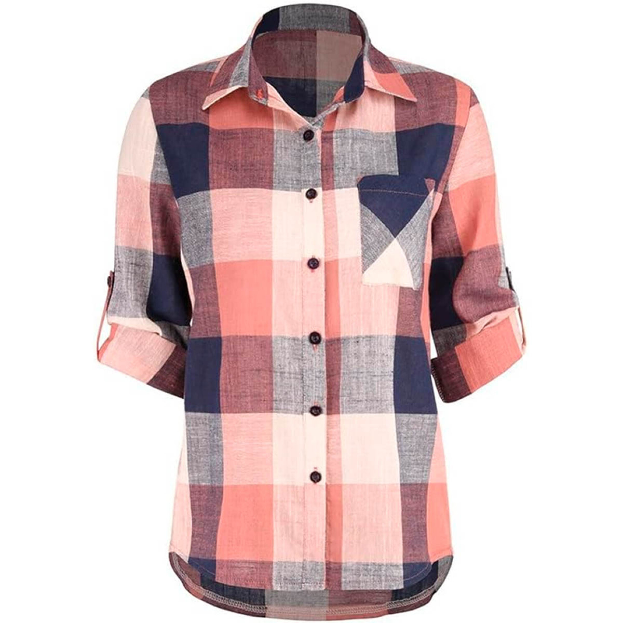 Sobre Camisa Dama A Cuadros Liviana Cómoda Moda 2025 Rosa Azul