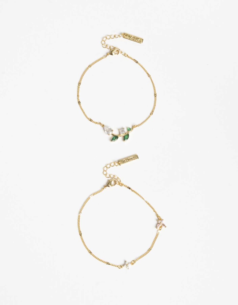 Set De Pulseras Flexibles Con Cubic Zirconia - Dorado 