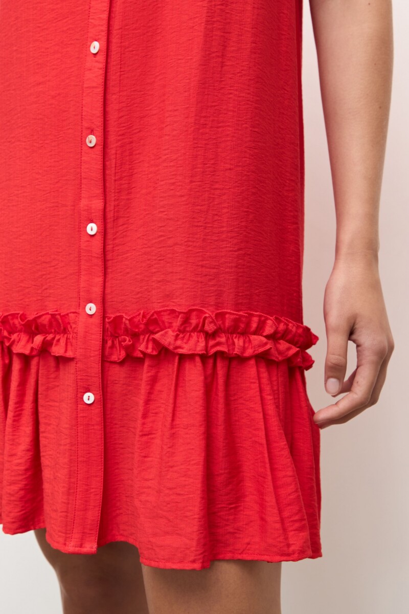 Vestido midi con volados rojo