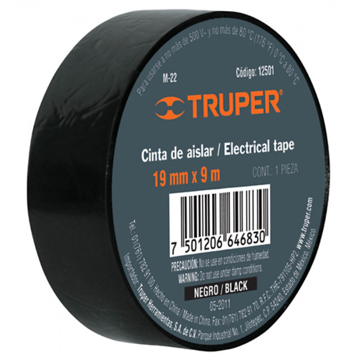 CINTA AISLADORA 19MM.X18MT NEGRA (V X MULT.8U) TRUPER M-33 - N/a 