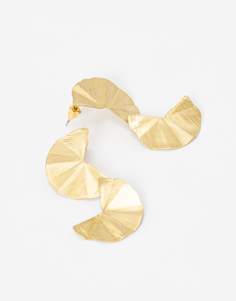 Aros Colgantes Largos Bronce Aros Largos Chapones Ondulados - Dorado Bronce