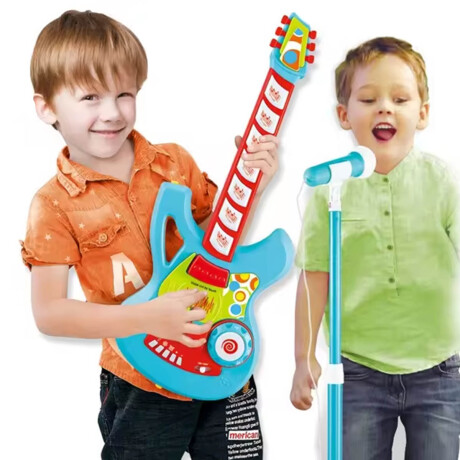 Guitarra Eléctrica Con Micrófono Para Niños Y Niñas Celeste