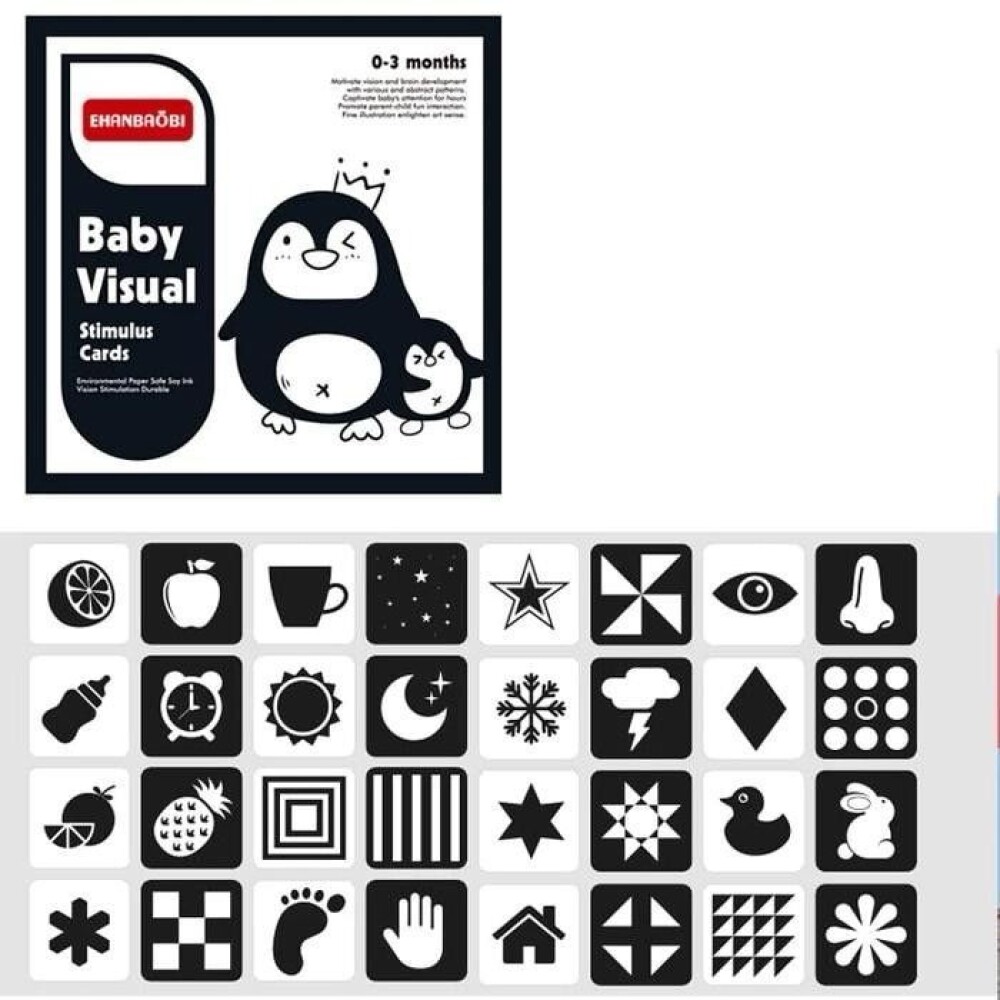 Set 32 tarjetas estimulación visual contraste para bebé Set 32 tarjetas estimulación visual contraste para bebé