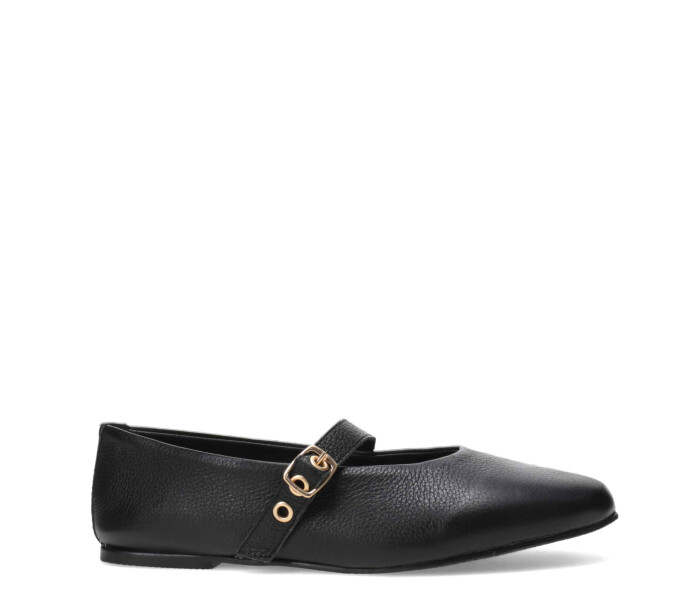 Zapato balerina con tira y hebilla Preto