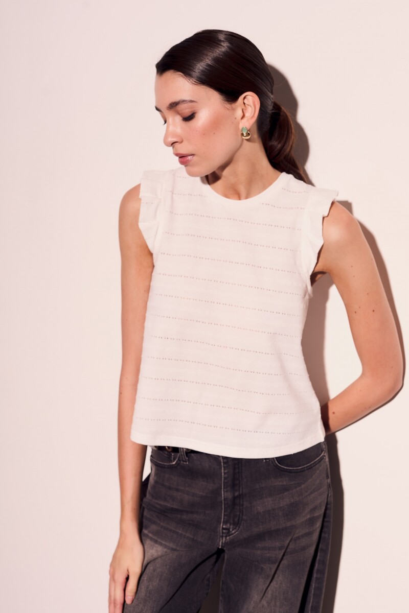 Remera Texturada Manga Tablitas Blanco