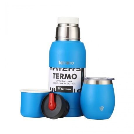 Set Acero 750ml / Mate con Tapa Azul Eléctrico