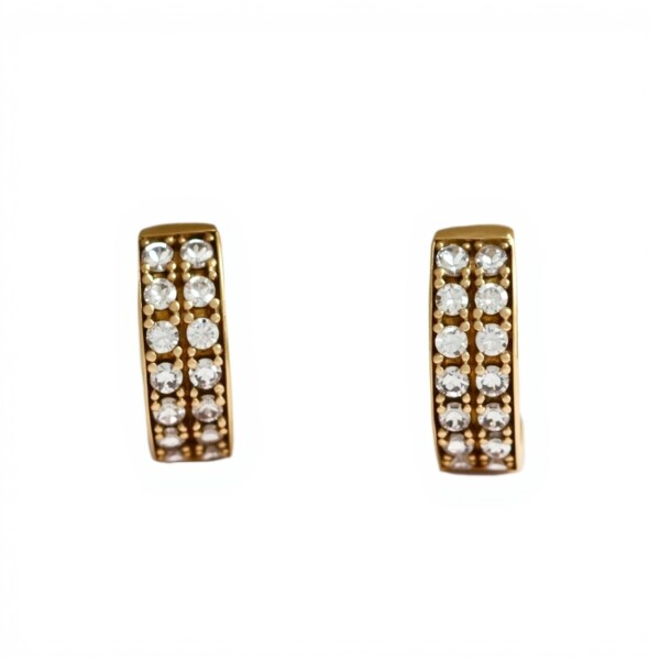 Caravanas aros doble fila de zirconia y oro- Oro bajo - Zirconia- CA8158 conpiedra