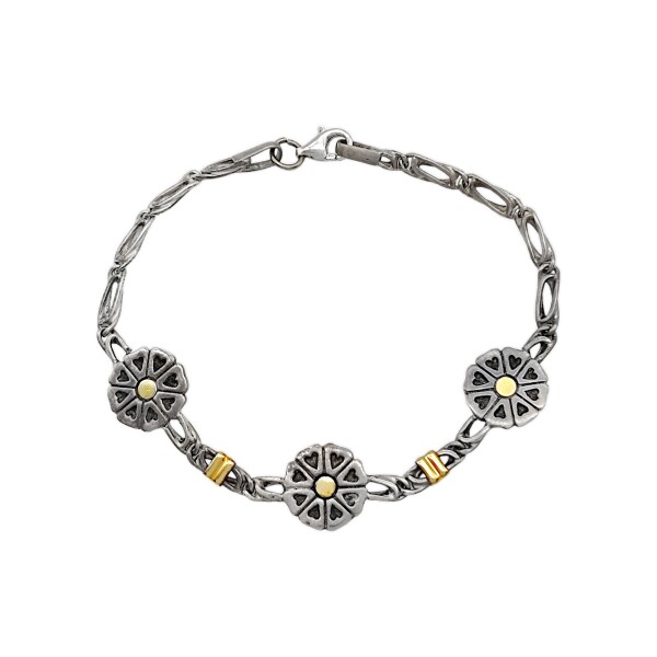 Pulsera Flor-Plata y Oro-Sin Piedra-PU5137 sinpiedra
