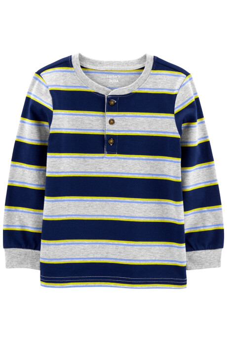 Remera de algodón con botones diseño a rayas Sin color